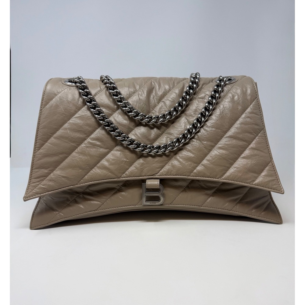 Balenciaga Crush Quilted Leather Chain Bag Taupe Large